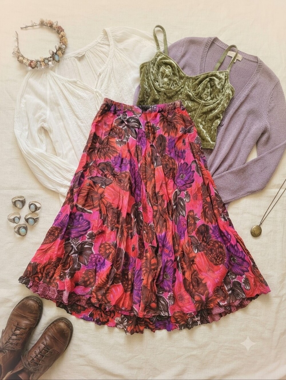 Coldwater Creek Reversible Midi Maxi Skirt Floral Print And Paisley Print